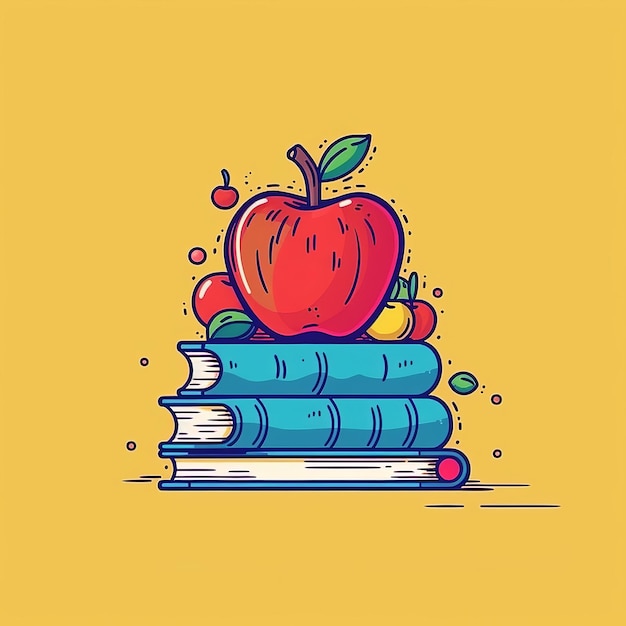 Happy teacher's day apple on the stack of books