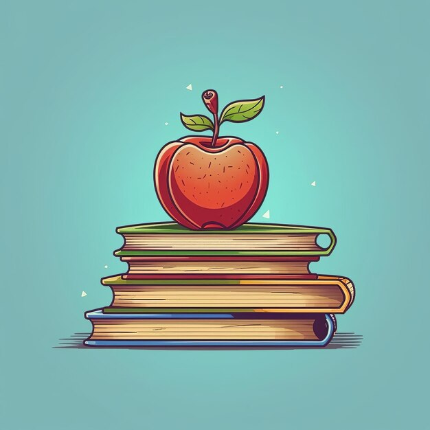 Happy teacher's day apple on the stack of books