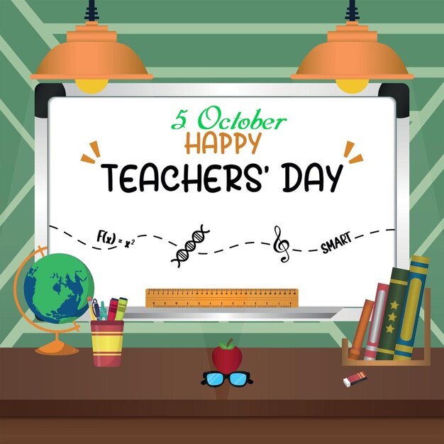 Happy Teacher's day Blackboard Modern school background with place for your text