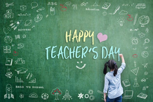 Фото Счастливого дня учителя для всемирного дня учителей концепция с школьным учеником