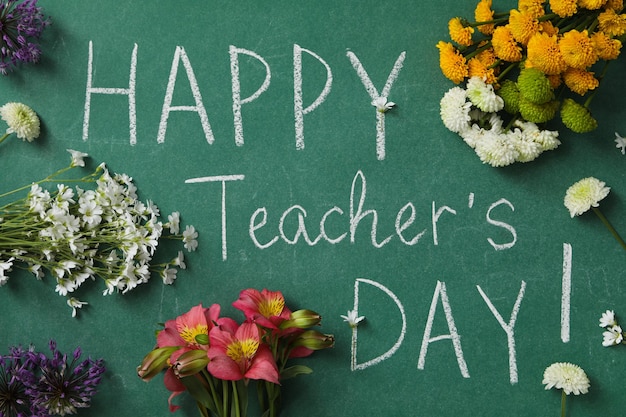 Happy teacher's day greetings inscription on a green board
