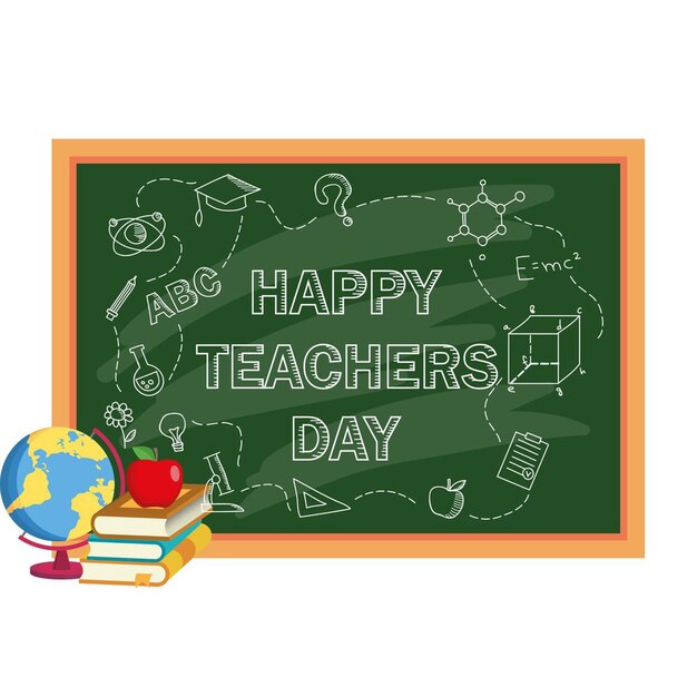 happy teacher's day vector background with doodles on blackboard