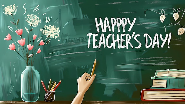 Happy teachers day greeting on green board