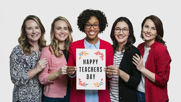 HAPPY TEACHERS DAY group of teachers holding banner happy teachers day Generative ai