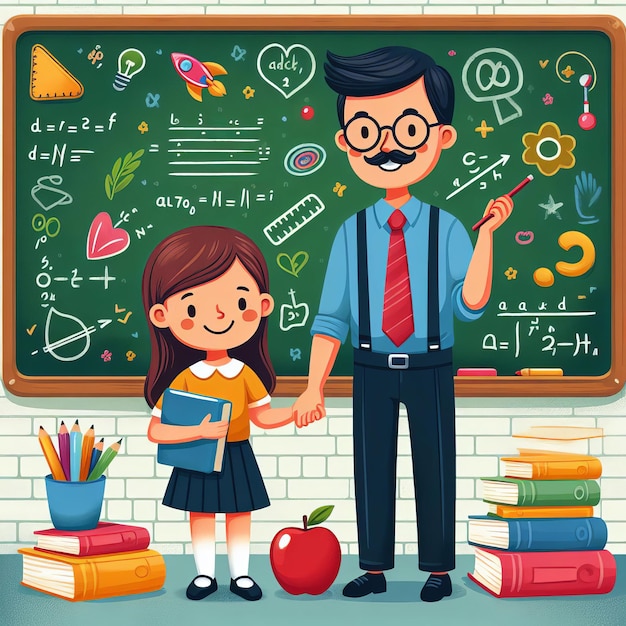 Happy Teachers Dayteacher and students celebrate teachers day vector illustration Generative Ai