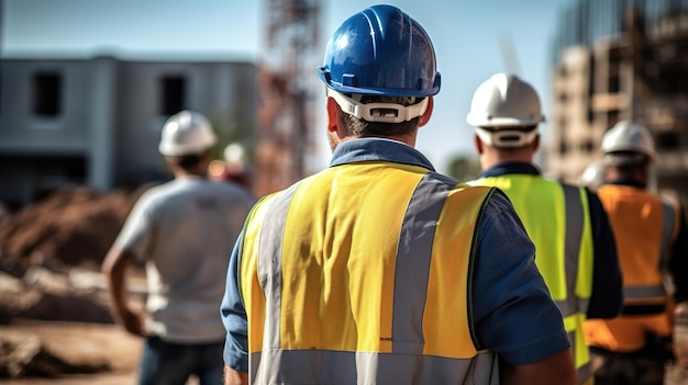 Happy of team construction worker working at construction site Man smiling with workers in white construction industry