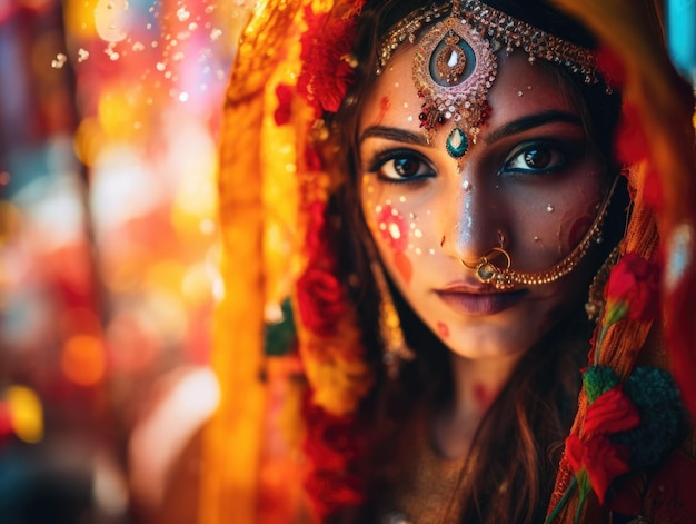 Happy Teej festival indian colorful woman