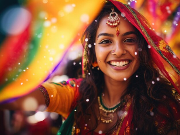 Foto felice festa del teej donna indiana che celebra