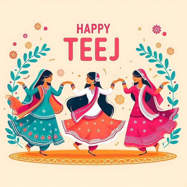 Photo happy teej a poster that says happy poms with the words happy