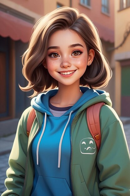 Photo happy teenage girl cartoon character