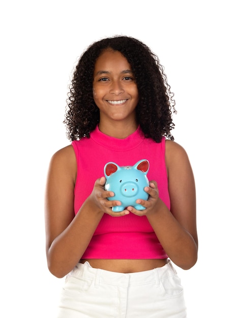 Happy Teenager Girl Holding Piggybank