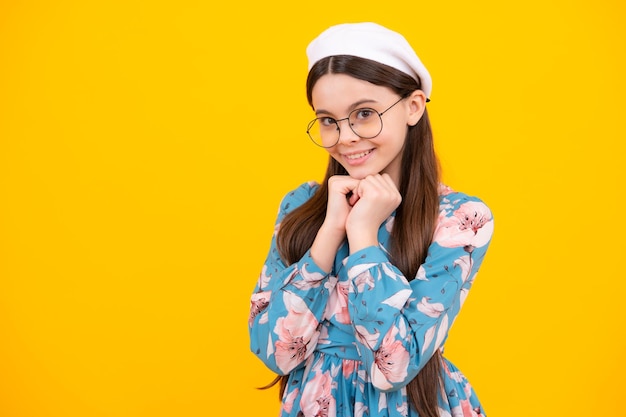 Happy teenager positive and smiling emotions little kid girl 1213 14 years old on isolated background children studio portrait emotional kids face