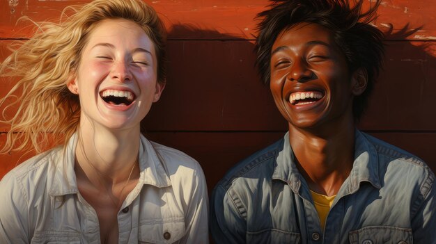 Photo happy teenagers laughing