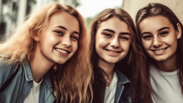 Photo happy teens at school