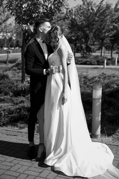 Happy tender groom and bride