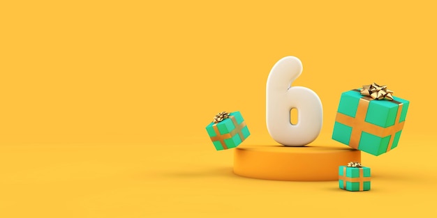 Happy th birthday number and gifts on a yellow podium d render