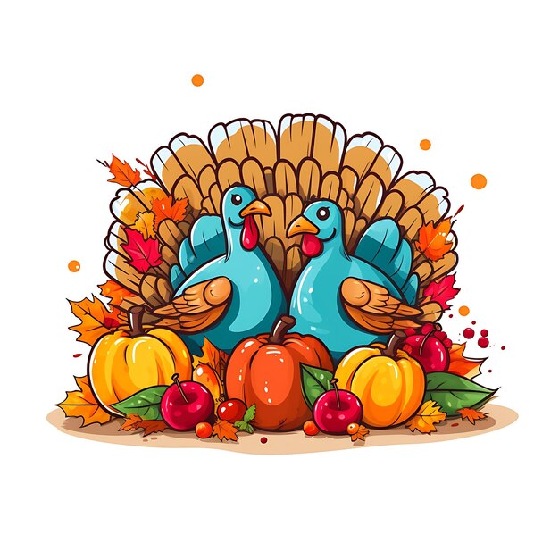 Photo happy thanksgiving background with autumn vegetables and colorful leaves vector