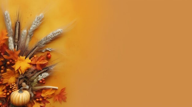 Photo happy thanksgiving background with autumn vegetables and colorful leaves vector