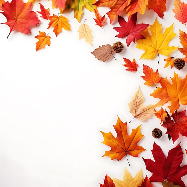 Happy Thanksgiving background with colorful autumn leaves and white copy