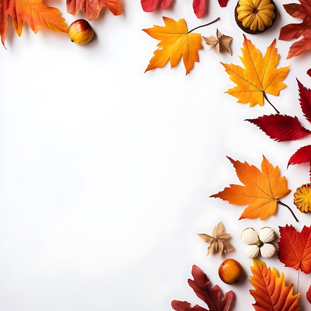 Happy Thanksgiving background with colorful autumn leaves and white copy