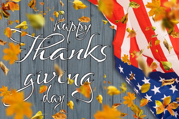 Photo happy thanksgiving banner, us flag background