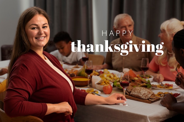 Happy thanksgiving banner with meal