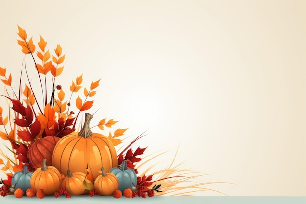 Happy Thanksgiving card with autumn leaves background Generative AI