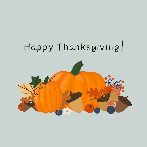 Happy Thanksgiving card with pumpkins and leaves