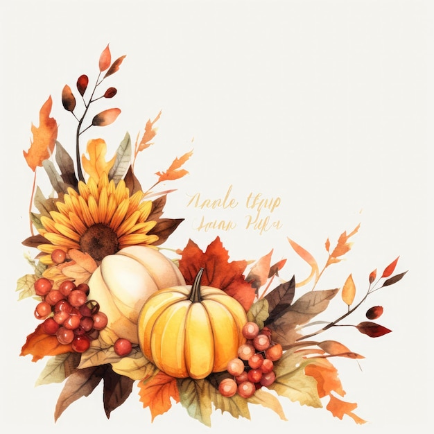 Photo happy thanksgiving card with text space watercolor style