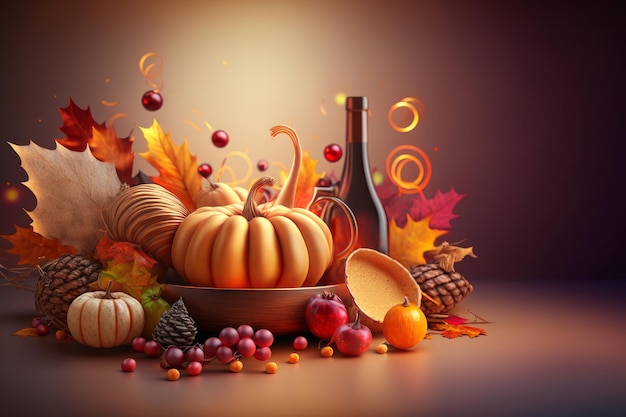 Happy Thanksgiving on dark background Illustration AI Generative