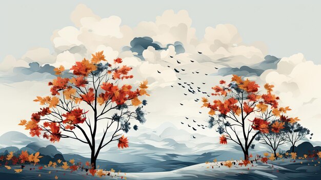 Happy Thanksgiving Day Autumn mood greeting card poster template