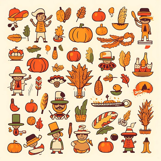 Happy Thanksgiving Day seamless patternFalling autumnThanksgiving cute pumpkins doodle background