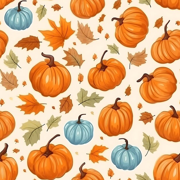 Happy Thanksgiving Day seamless patternFalling autumnThanksgiving cute pumpkins doodle background