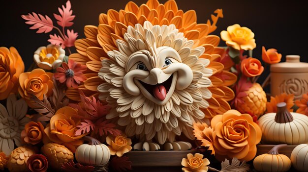 七面鳥と秋の装飾で幸せな感謝祭の日 生成 AI