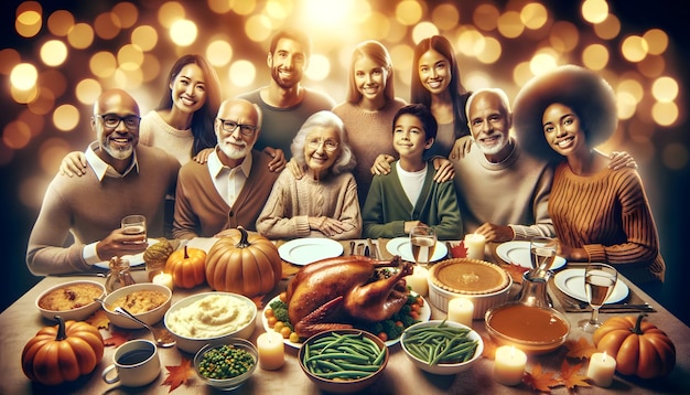 Foto una felice festa di ringraziamento con una riunione di famiglia