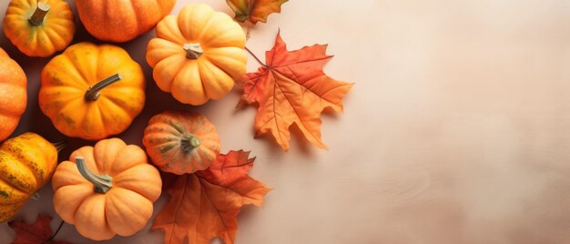 Happy thanksgiving halloween pumpkins autumn leaves background