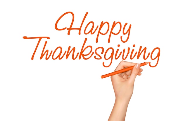 Photo happy thanksgiving hand writes text on a white background close up