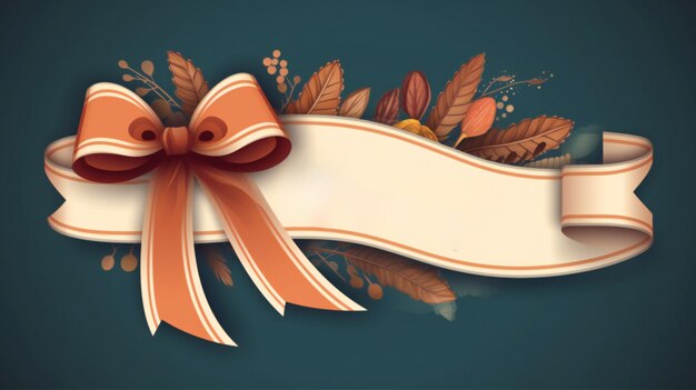 Photo happy thanksgiving ribbon banner on blue