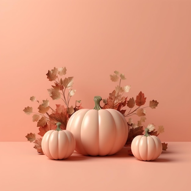 Happy Thanksgiving text with pumpkins and leaves Ai Generated