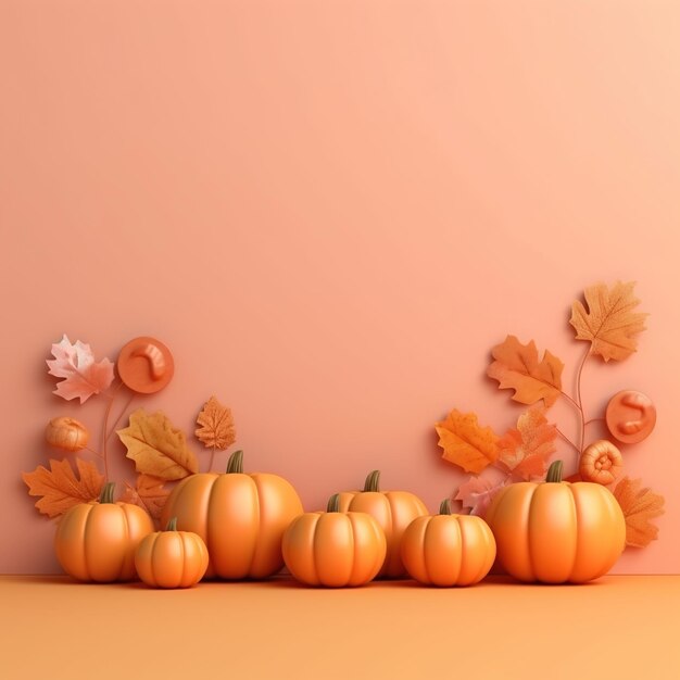 Happy Thanksgiving text with pumpkins and leaves Ai Generated