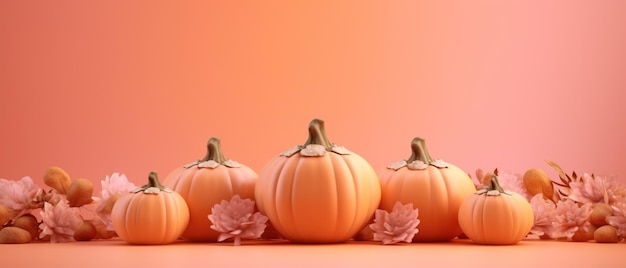 Happy Thanksgiving text with pumpkins and leaves Ai Generated