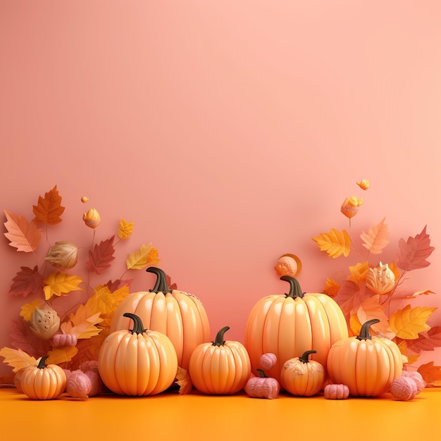 Happy Thanksgiving text with pumpkins and leaves Ai Generated