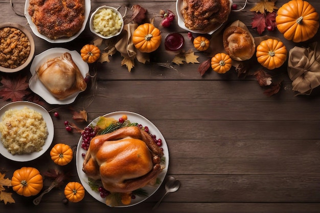 happy thanksgiving with food on a table