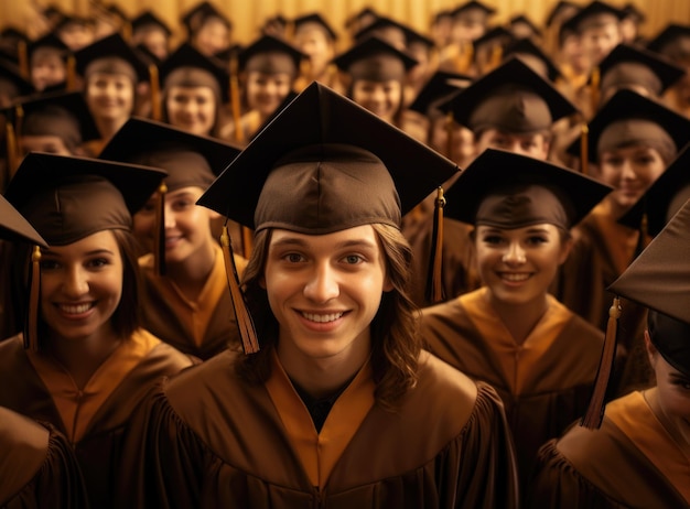 Happy time graduation university institute school graduation mantle and cap joy group receiving Bachelor Specialist Master degree group selfies classroom auditorium toss up valedictorian hat