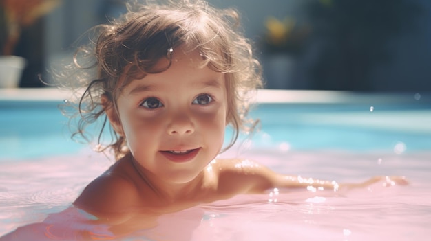 Happy Toddler Enjoying a Refreshing Summer Day in the Pool AI Generated