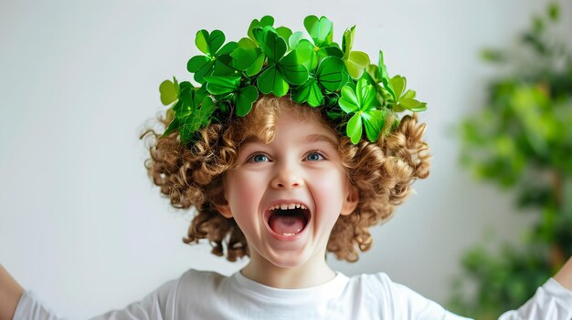 happy toddler in green tshirt celebrates st patricks day cute smiling boy