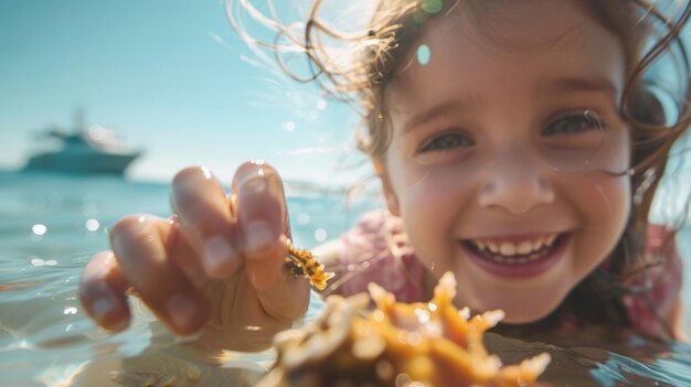 Foto bambino felice che si diverte a esplorare con una lente d'ingrandimento sorridendo brillantemente