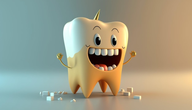 Happy tooth cartoon character Generative Ai