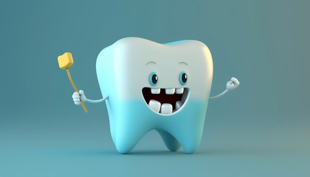 Happy tooth cartoon characterGenerative AI