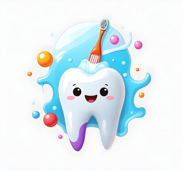 Photo happy tooth with tooth brushing 3d